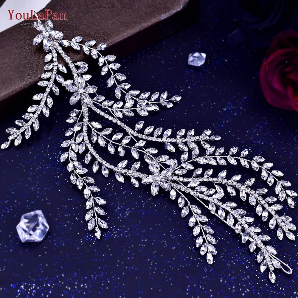 YouLaPan Wedding Hair Accessories Crystal Flower Bridal Headpiece Jewelry Bridal Rhinestones Leaf Shape Women Headband HP436