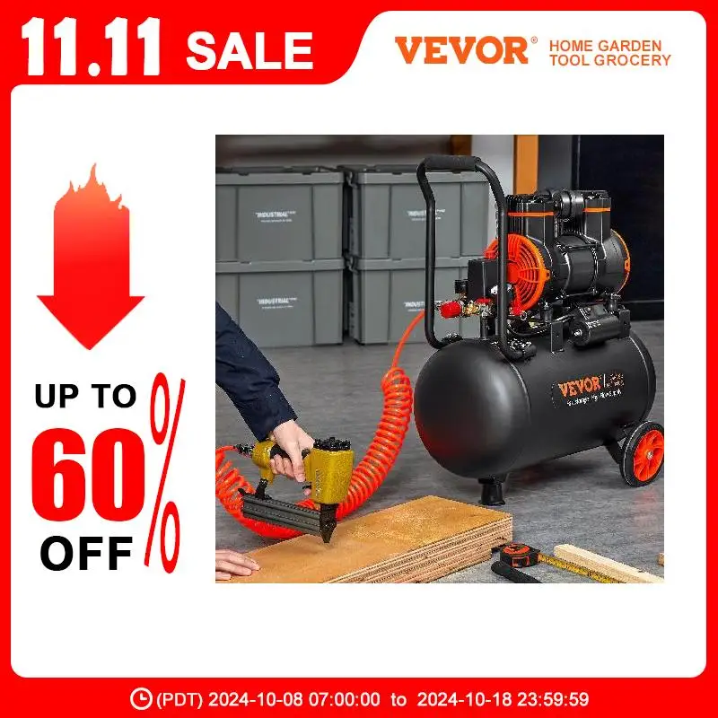 VEVOR 1800W 50Hz Air Compressor Oil Free Air Compressor W/35L Tank 70dB Ultra Quiet Compressor for Auto Repair/Tire Inflation