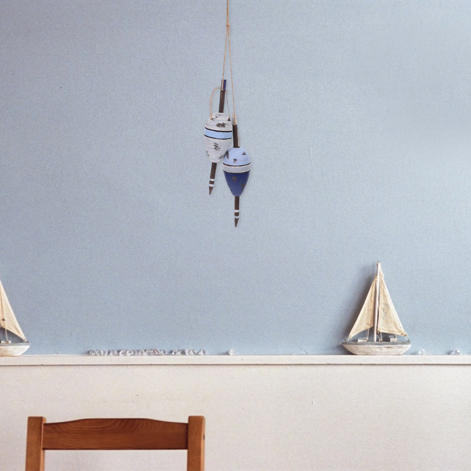 

Mediterranean Style Wooden Buoy Hanging Nautical Wall Decor Vintage Coastal Rustic Ornament for Beach House Cafe Bar Nautical