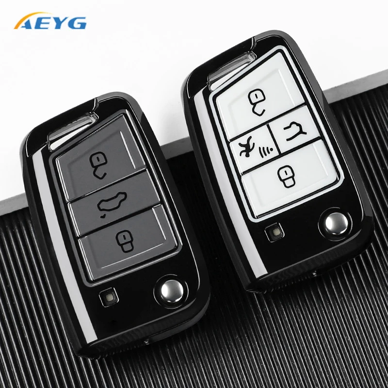 TPU 3/4-Tasten Auto-Klappschlüsselhülle für VW Volkswagen Golf 7 MK7 Tiguan MK2 für SEAT Ateca Leon FR 2 Ibiza für Skoda Octavia