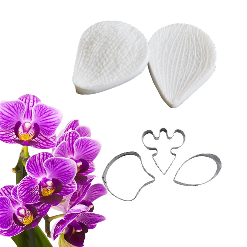 5PCS  Orchid Petal Veiners &Cutters Silicone Mould Chocolate Fondant Sugar Paper Clay Cake Decorating Tools форма для випікання