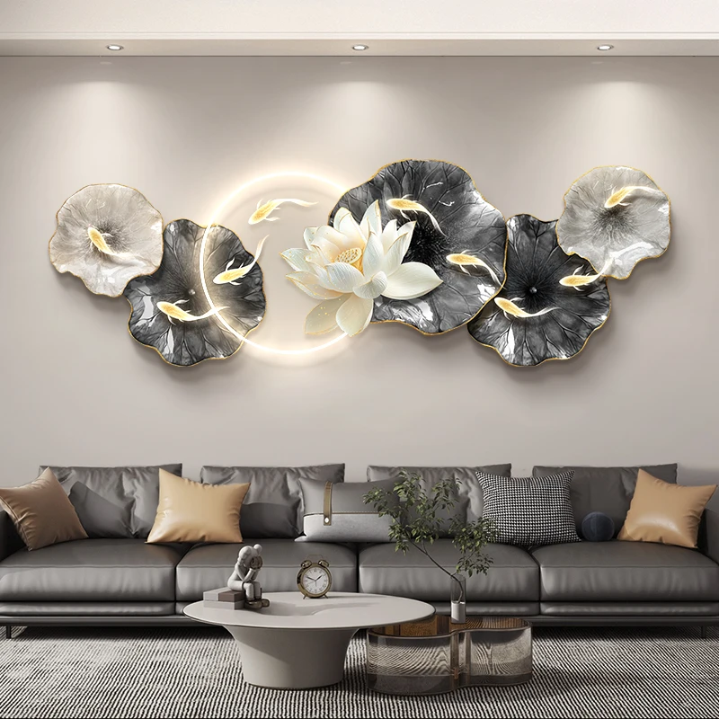 Nine Fish Picture Living Room LED Mural Light Modern Luxury Sofa Background Wall Hanging Painting TV Wall Decoration Painting