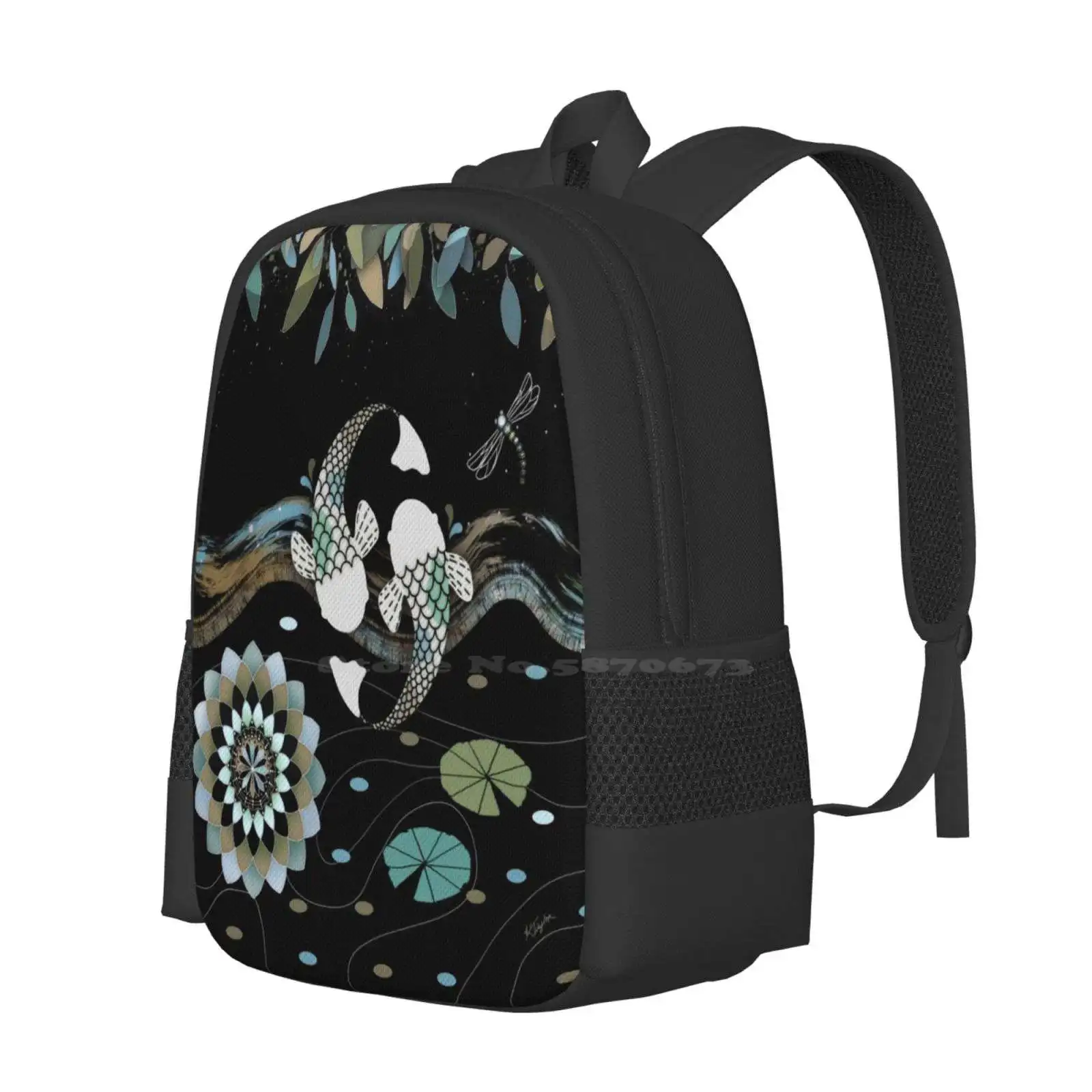 Lucky Koi Mandala Bag Backpack For Men Women Girls Teenage Nature Animal Lucky Koi Mandala Carp Lotus Lily Pads Blue Sky Night