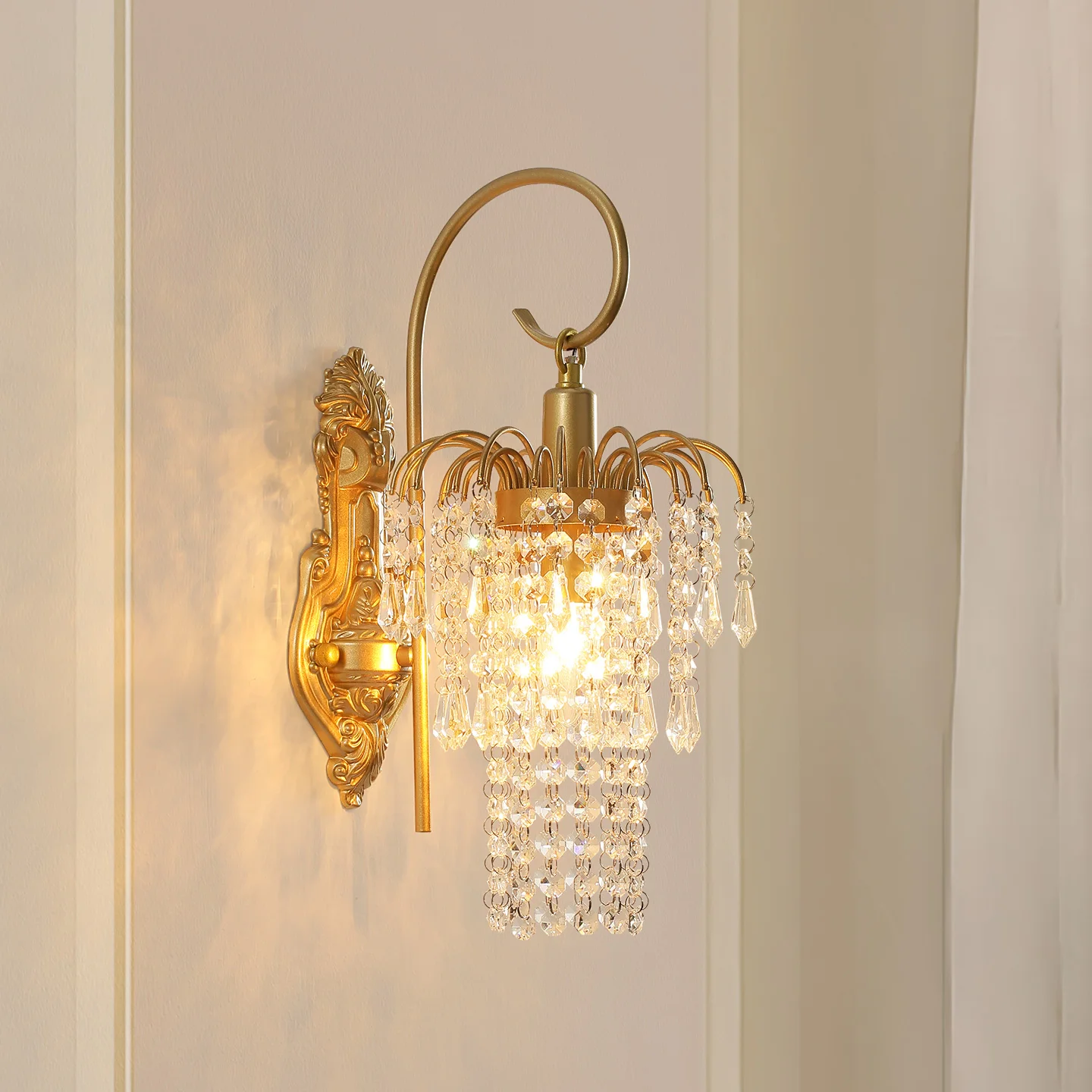 Light luxury crystal wall lamp Living room background  Hotel dining room lamp Modern stairs American