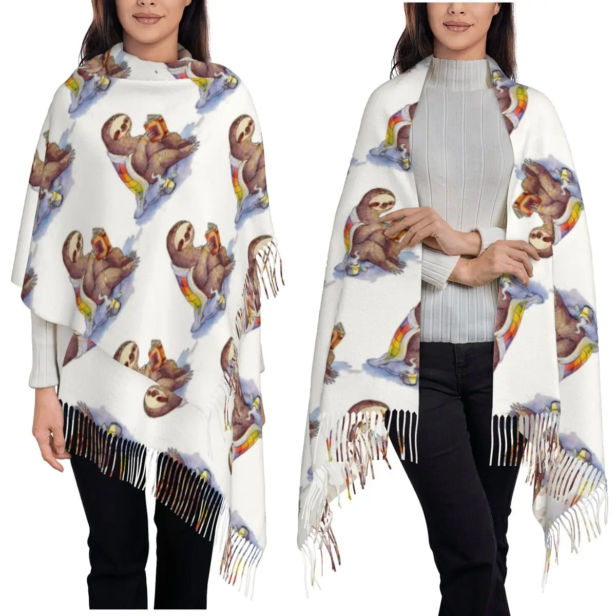 Cozy Sloth Scarf Tassel Scarves for Women Soft Warm Shawls and Wraps Large Fall Winter Shawl Wrap