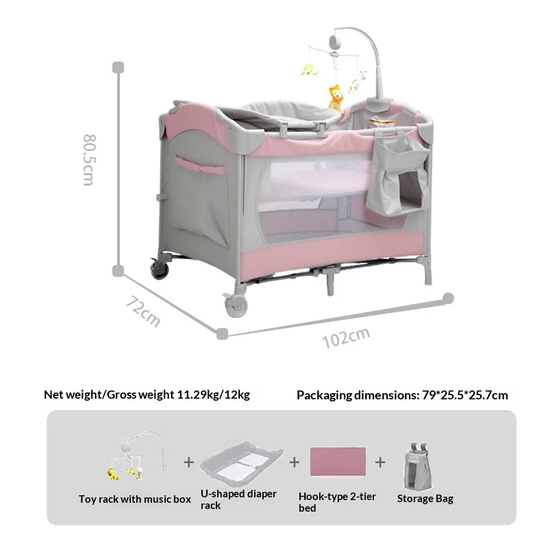 Foldable crib Multifunctional mobile crib Infant bed Portable newborn baby splicing bed