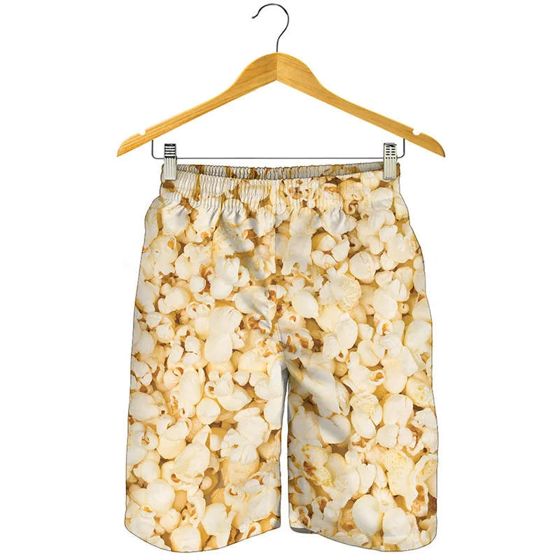 Cute Food Popcorn 3D Print Beach Shorts Men Kids Surf Board Shorts Cool Oversized Short Pants Summer Quick Dry Swimming Trunks