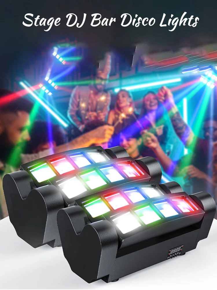 2025 mini luz led 8x3w rgbw movendo a cabeça luz led aranha feixe de iluminação palco dmx 512 luz