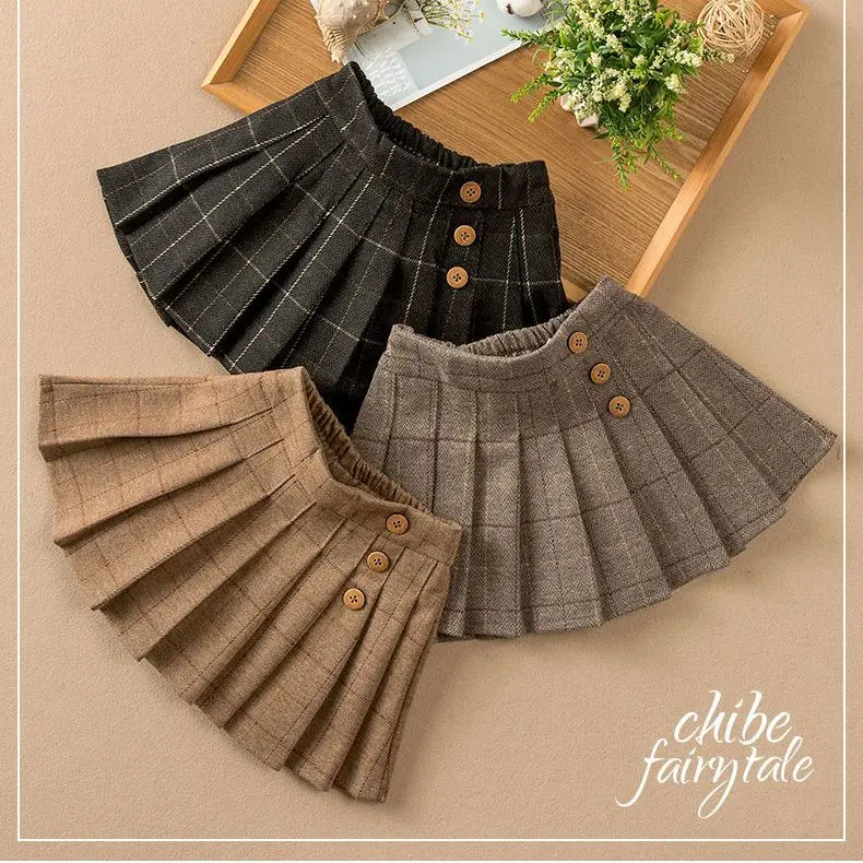 New fashionable spring pleated skirt and woolen girls' half body skirt stylish and versatile for medium and large children