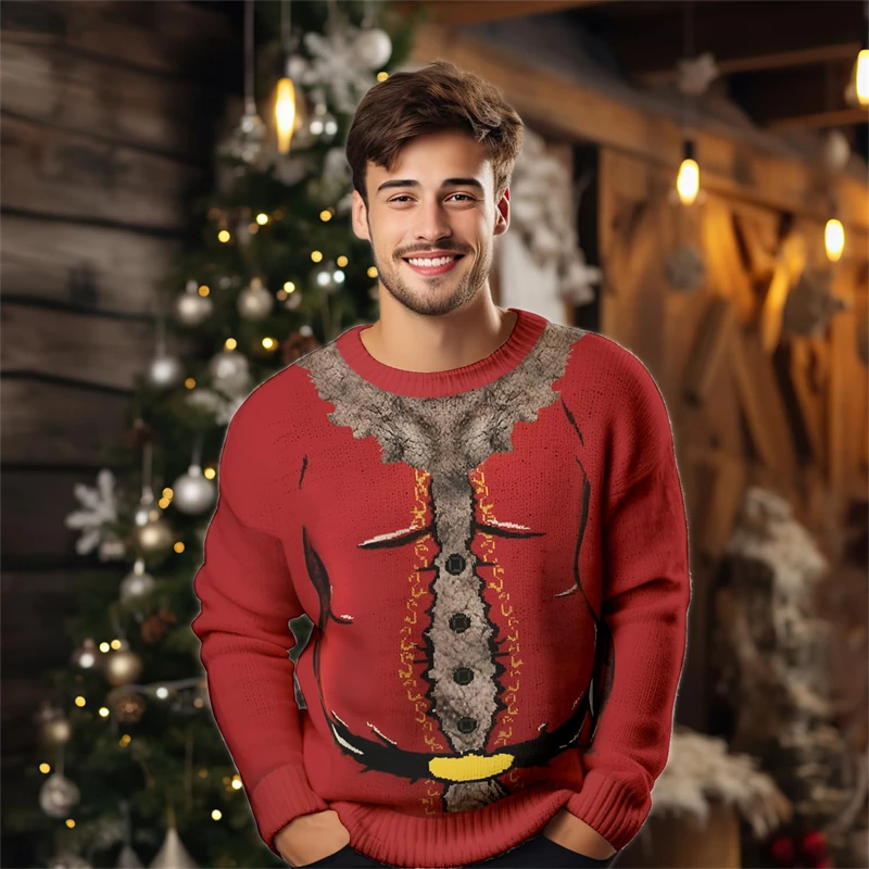 Camisola gráfica Cosplay Papai Noel dos homens, roupas de design engraçado, moletons de gola natalícia, camisola de Natal casual, 2025