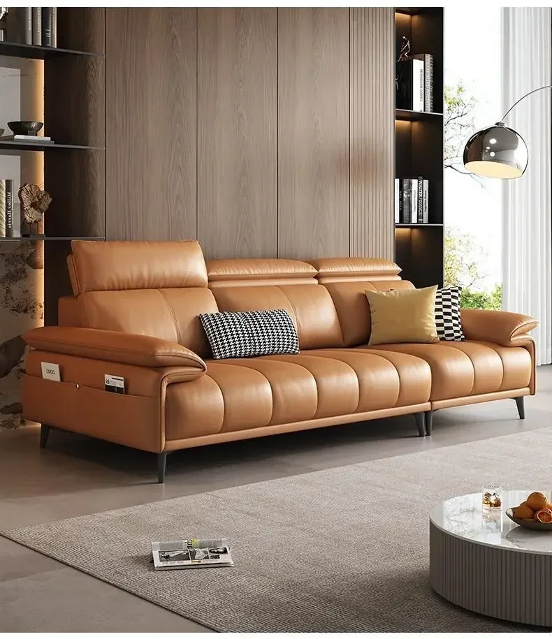 Modern simple living room small apartment adjustable headrest piano leather art straight row sofa