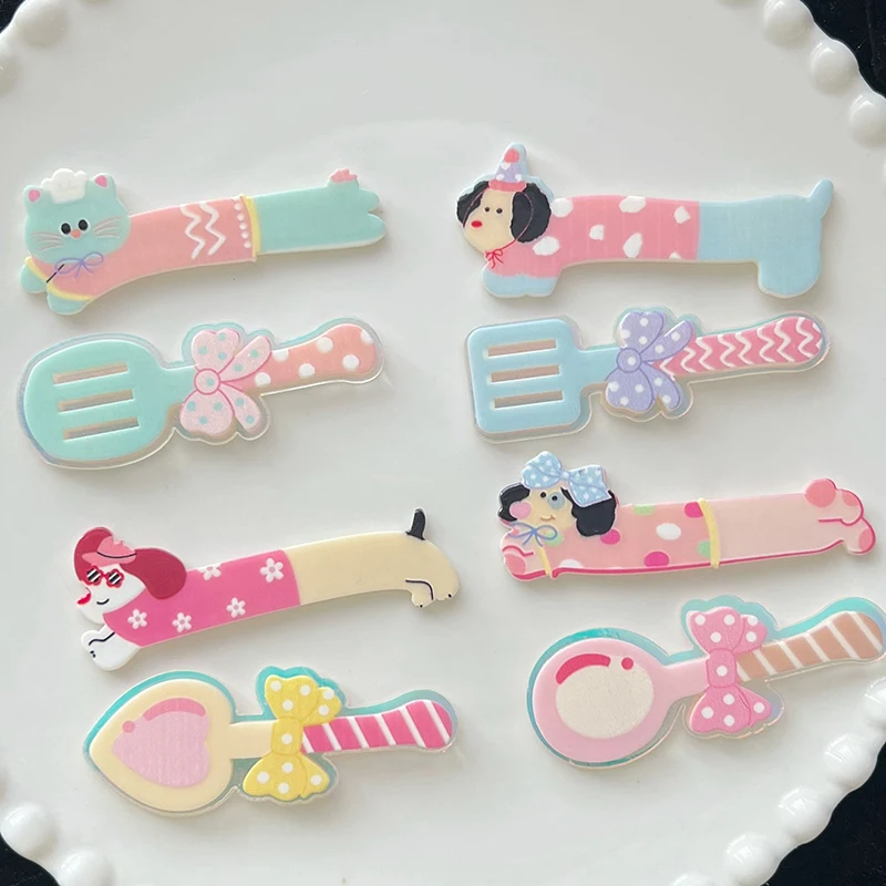 2 Stuks Cartoon Puppy Kat Vork Haarspeld Haarspeld Haarspeldjes Schattige Dieren Kant Pony Haar Clip Voor Vrouwen Meisjes Lieve Veelzijdige Haaraccessoires