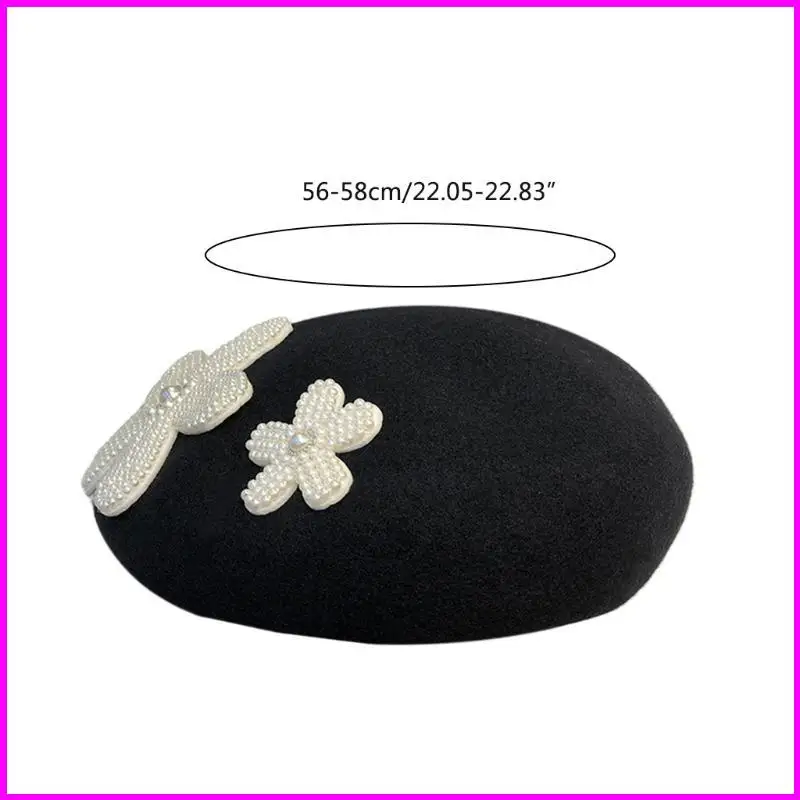 ヴィンテージ ベレー帽 ペインター ハット パール フラワー ウィンター ビーニーハット ブラック オールマッチ