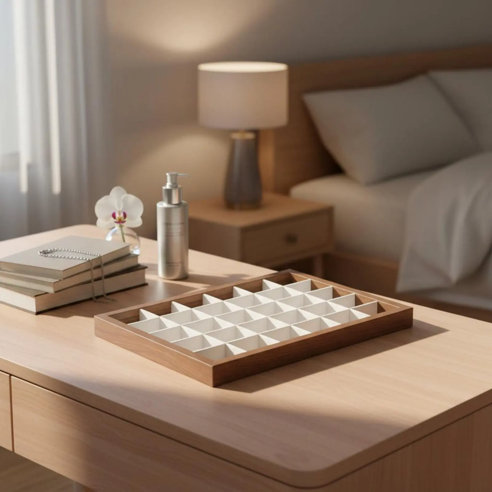 

Walnut Wood Grain Organizer Dustproof Glass Lid Jewelry Organizer Jewelry Storage Container Elegant Design