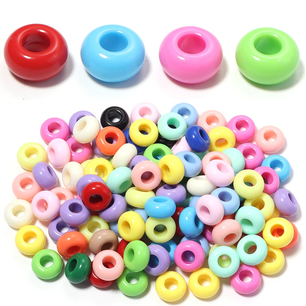 50pcs 13x7mm Big Hole Abacus Shape Acrylic Beads Colorful Loose Spacer Beads For Jewelry Making DIY Bracelet Necklace Keychain