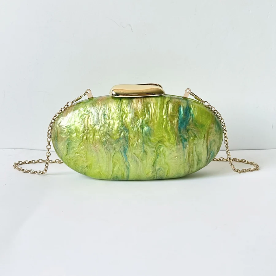 Watermelon Green Acrylic Clutch Oval Pearl Egg Purse Small Woman Mobile Phone Bag Chain Messenger Bags Mini Cigarette Case Bags - view 3