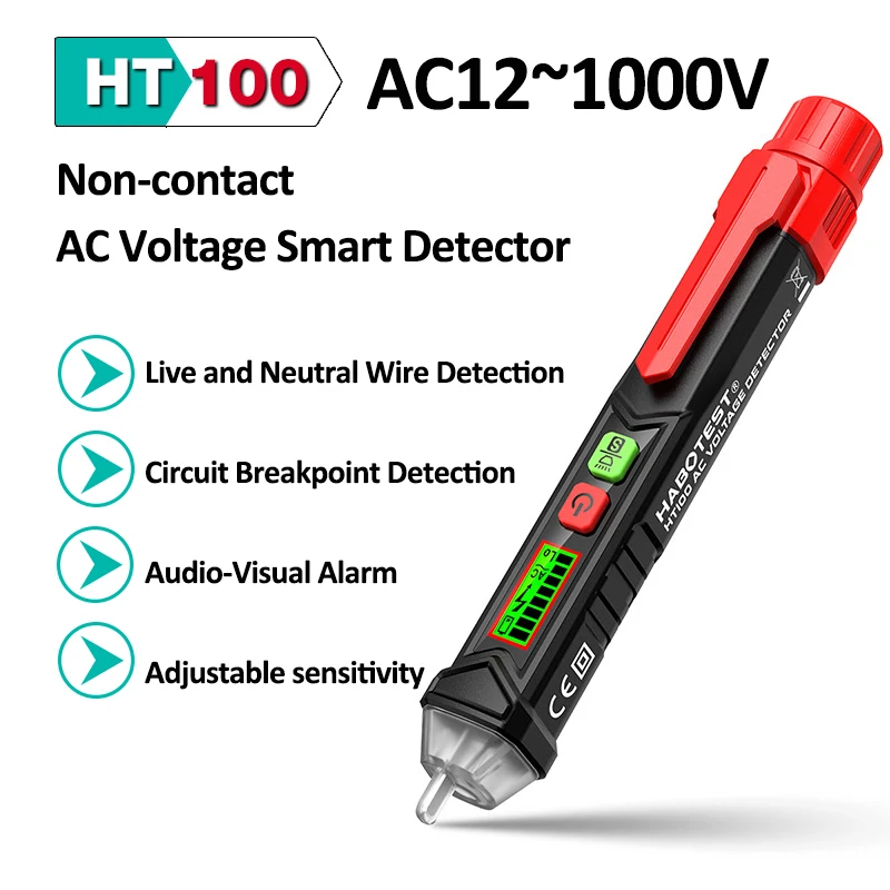 HT100 Non-contact AC Voltage Smart Detector Tester 12-1000V Current Electric Sensor Test Pencil LCD Display Voltage Indicator