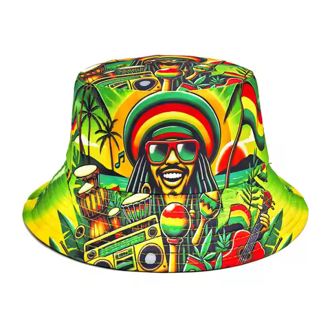 Fashion Singer Pattern Panama Unisex Summer Outdoor Sunscreen Bucket Hat Women Men Decorate Green Fisherman Caps Anti-Sun Hiphop