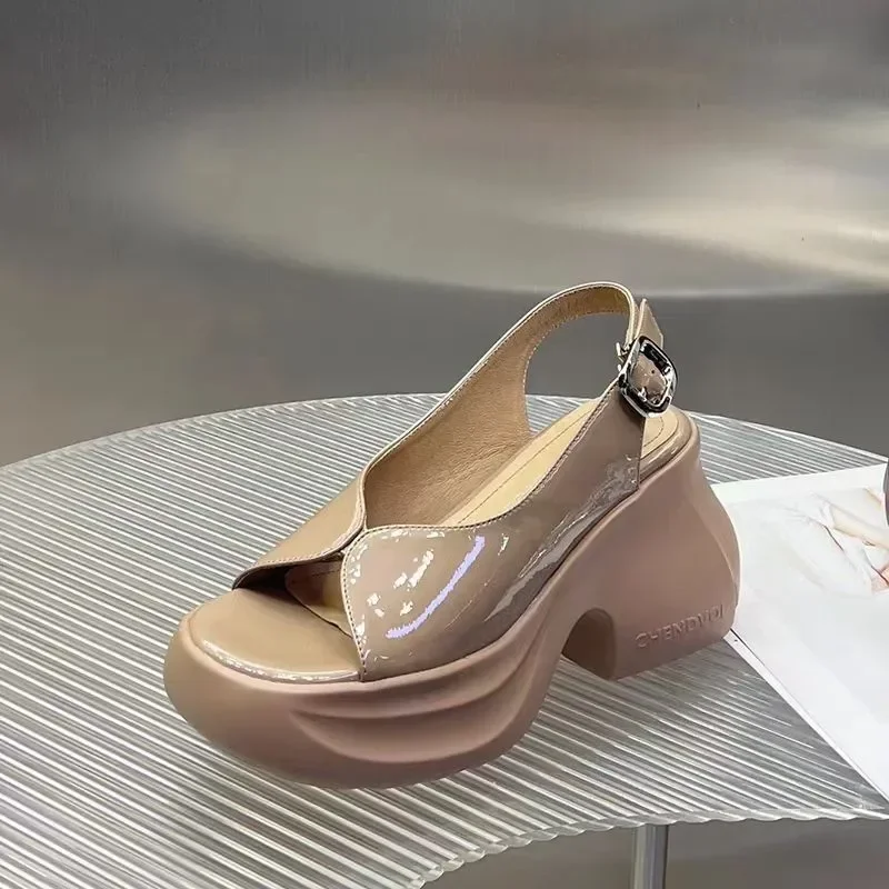 Ladies Shoes on Sale 2024 New One-word Buckle Sandals Summer Open Toe Mid Heel Water Proof Concise Daily Sandals
