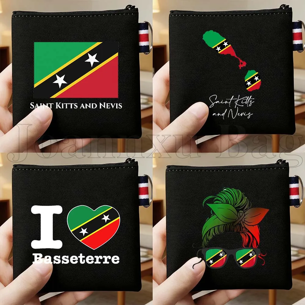

Кошелек-монетница из холста с картой флага Сент-Китса и Невиса, маленькая квадратная сумка для ключей, дорожный органайзер для карт, милый держатель для денег