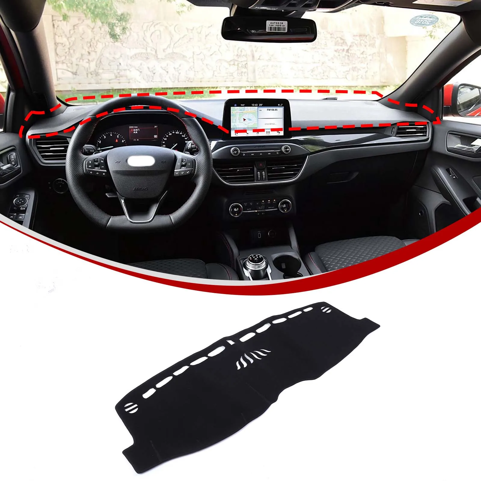 

For Ford Focus 2019 Automotive Interior Modification Instrument Panel Sunscreen Pad Black (Left Peptide)