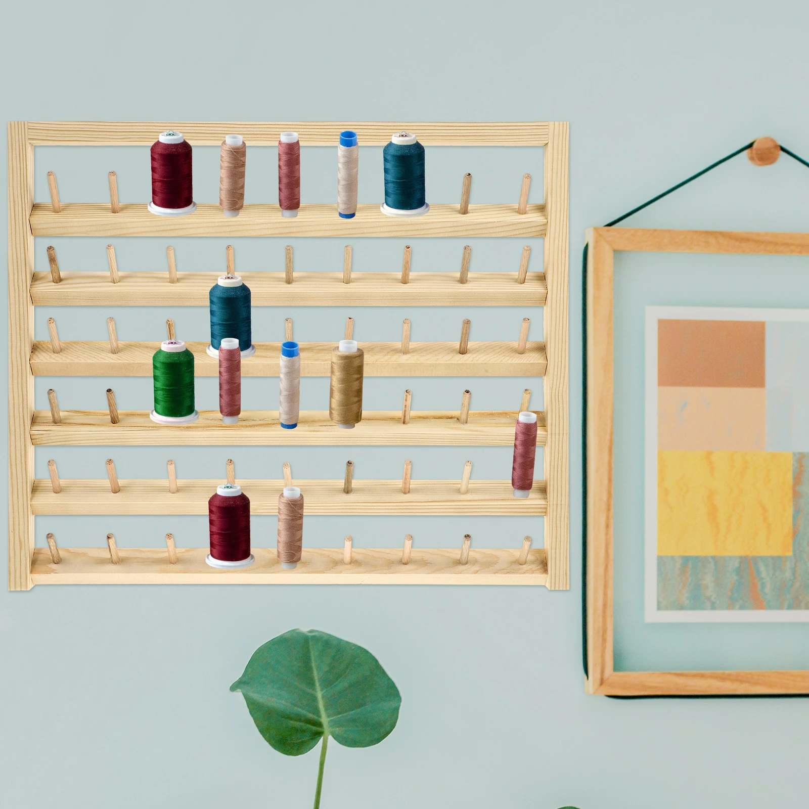 

Spool Stand Thread Rack Storage 54-Spool Holder Wooden Sewing Embroidery Organizer