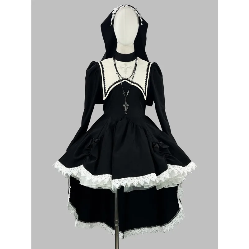 

Halloween Cosplay New Dark Style Sweet Cool Embroidered Cross Halloween Nun Costume COS Performance Costume Subculture