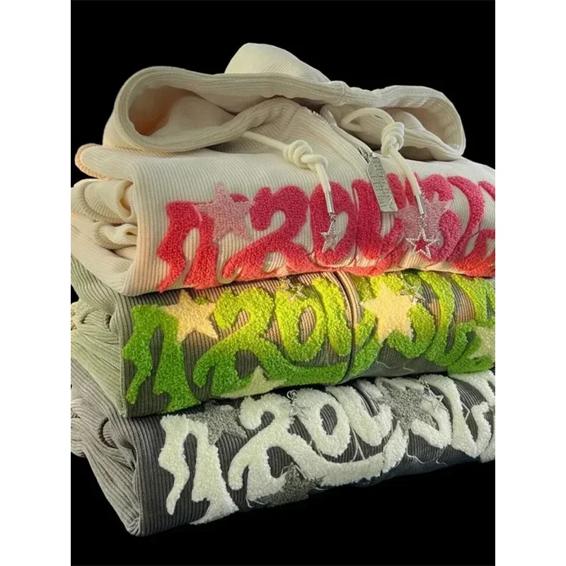 Deeptown-sudaderas con estampado de estrellas para mujer, sudaderas con capucha con estampado de estrellas de gran tamaño, ropa de calle Vintage, Top con cremallera MN1