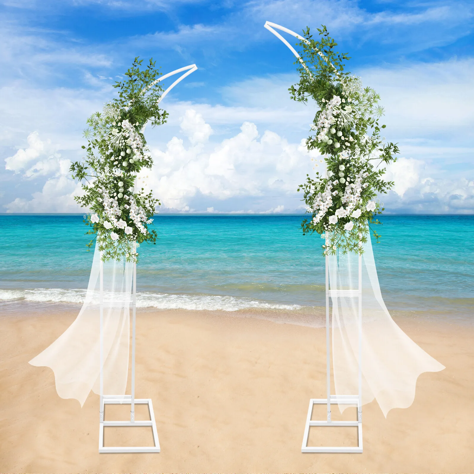 

2Pcs White Metal Wedding Arch for Ceremony Party Decoration Backdrop Stand 6.89ft 6.23ft High Curved Top Floral Frame