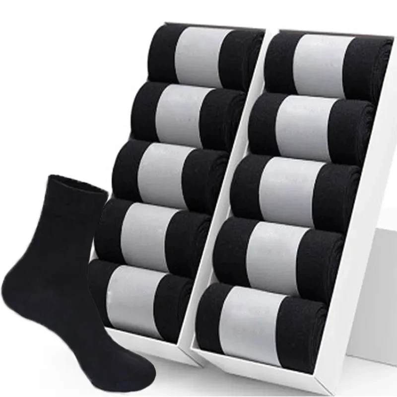 High Quality Men‘s Socks Cotton Casual Business Middle Black Breathable Male Crew Socks Dress Gifts Socks 5 Pairs Size38-45