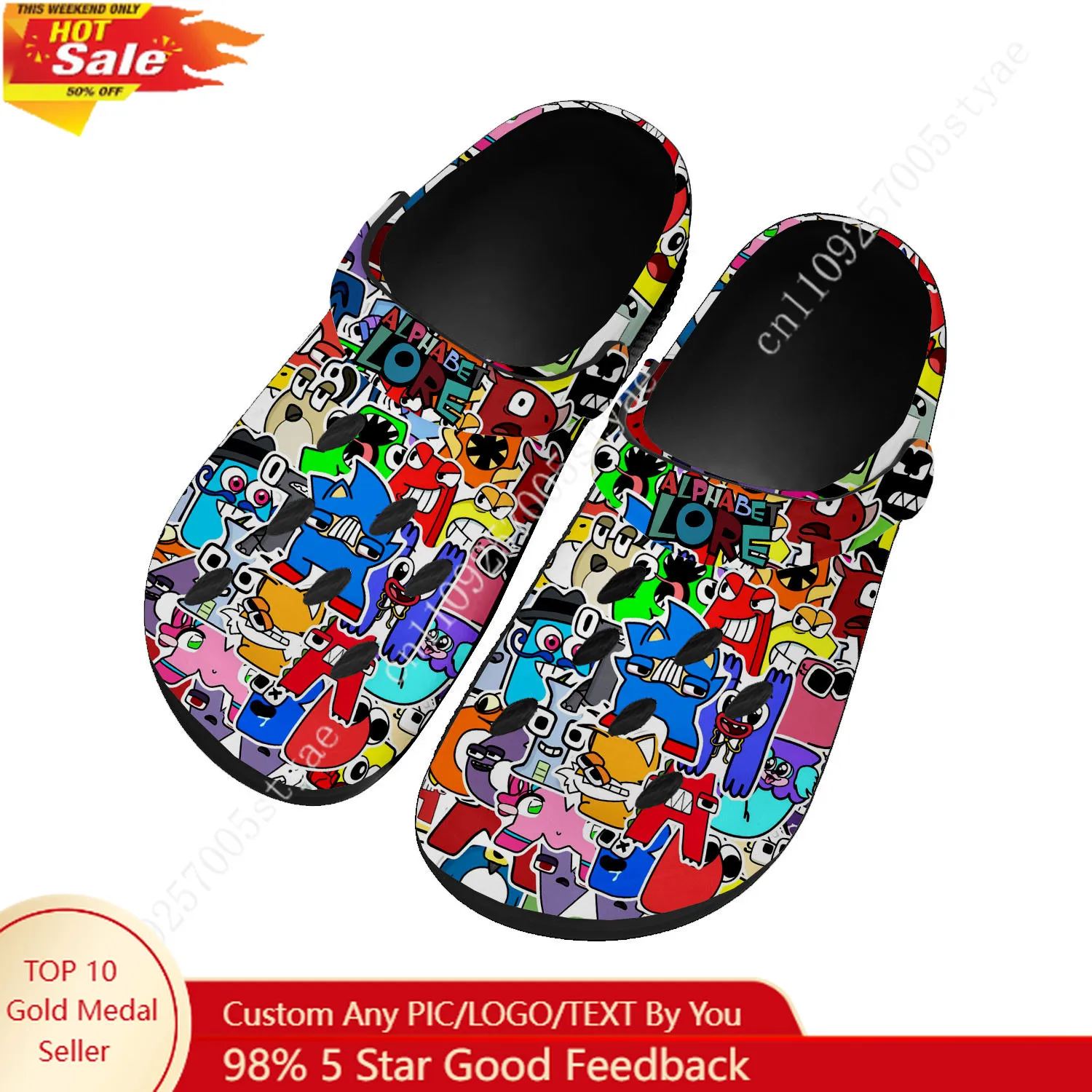 

Alphabet Lore Water Shoes Home Garden Clogs Mens Women Youth Boy Girl Sandals Custom Breathable Hole Slippers Black