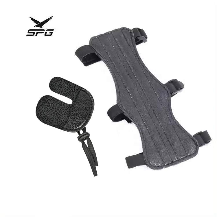 

Archery Arm Guard Set Recurve Bow Training Lightweight Soft Leather Forearm Adjustable Protector Finger Tab Armguard Sets