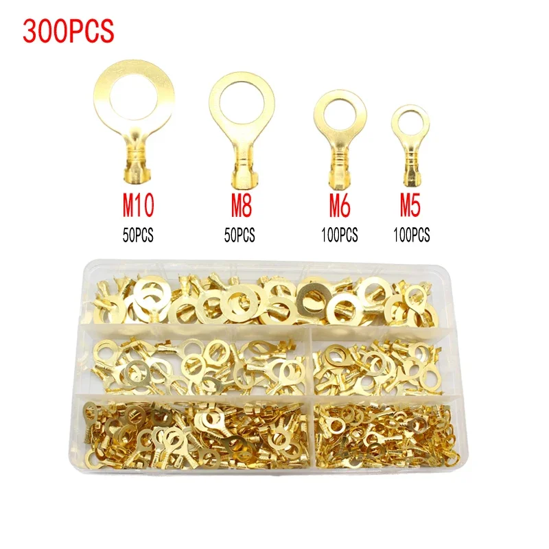 150/540 PCS M3/M4/M5/M6/M8/M10 Ring Lugs Eyes Copper Crimp Terminals Cable Lug Wire Connector Non-insulated Assortment Kit