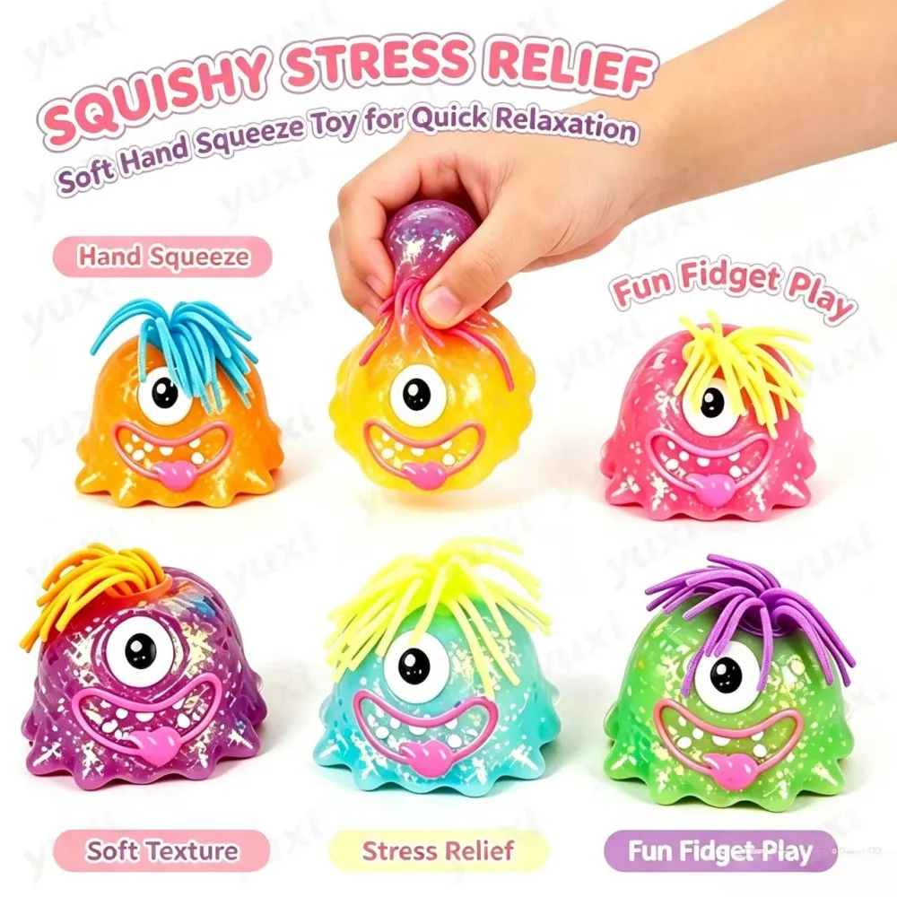 @Colorful Glitter UglyFace Monster Squishy, Sensory Squeeze Toy for Kids Teens Halloween Christmas Birthday Gift