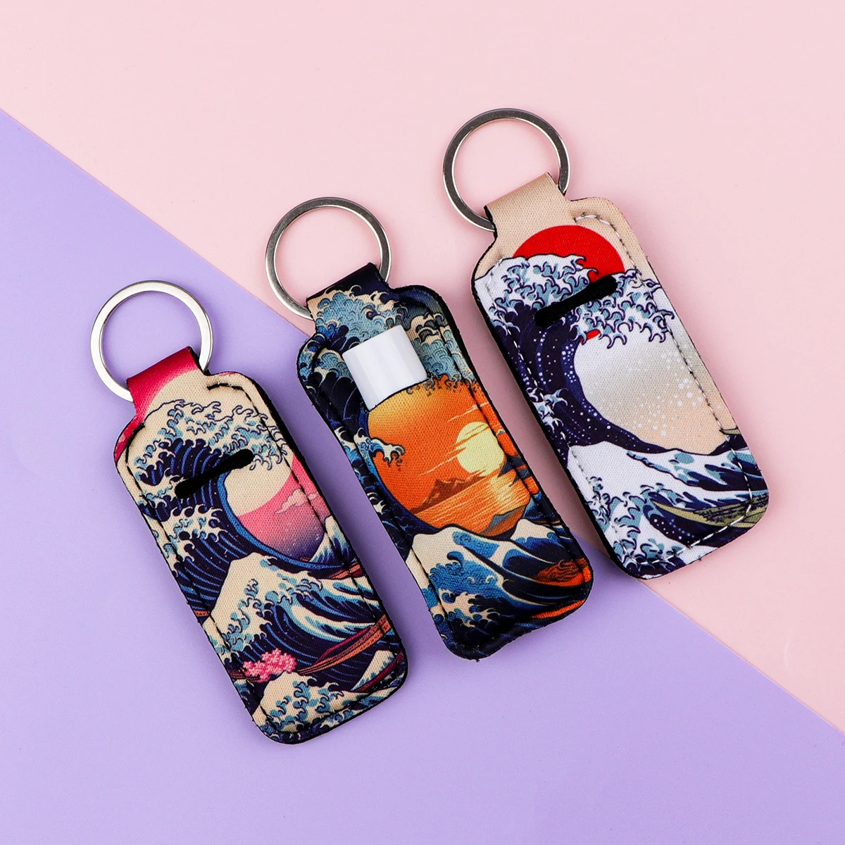 일본 웨이브 립밤 거치대 키체인 클립 온 립스틱 슬리브 거치대 가방 매력 여행 액세서리, 여성 아트 키링