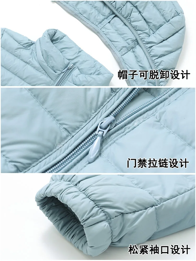 หมวกที่ถอดออกได้Hooded Down Coatฤดูใบไม้ร่วงฤดูหนาวผู้หญิงUltra Lightบางเป็ดสีขาวลงเสื้อแจ็คเก็ตParkasสุภาพสตรีสั้นWarm Outwears