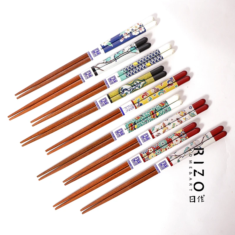 Japanese Kugaya Shaoqing Suburban Kiln Wooden Chopsticks Painted And Printed Non Slip Pointed For Home Use