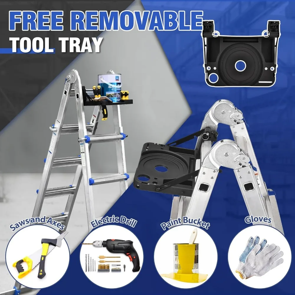 17-Foot Multi-Position Extension Ladder with Removable Tool Tray and Stabilizer, 330 lbs Load Capacity