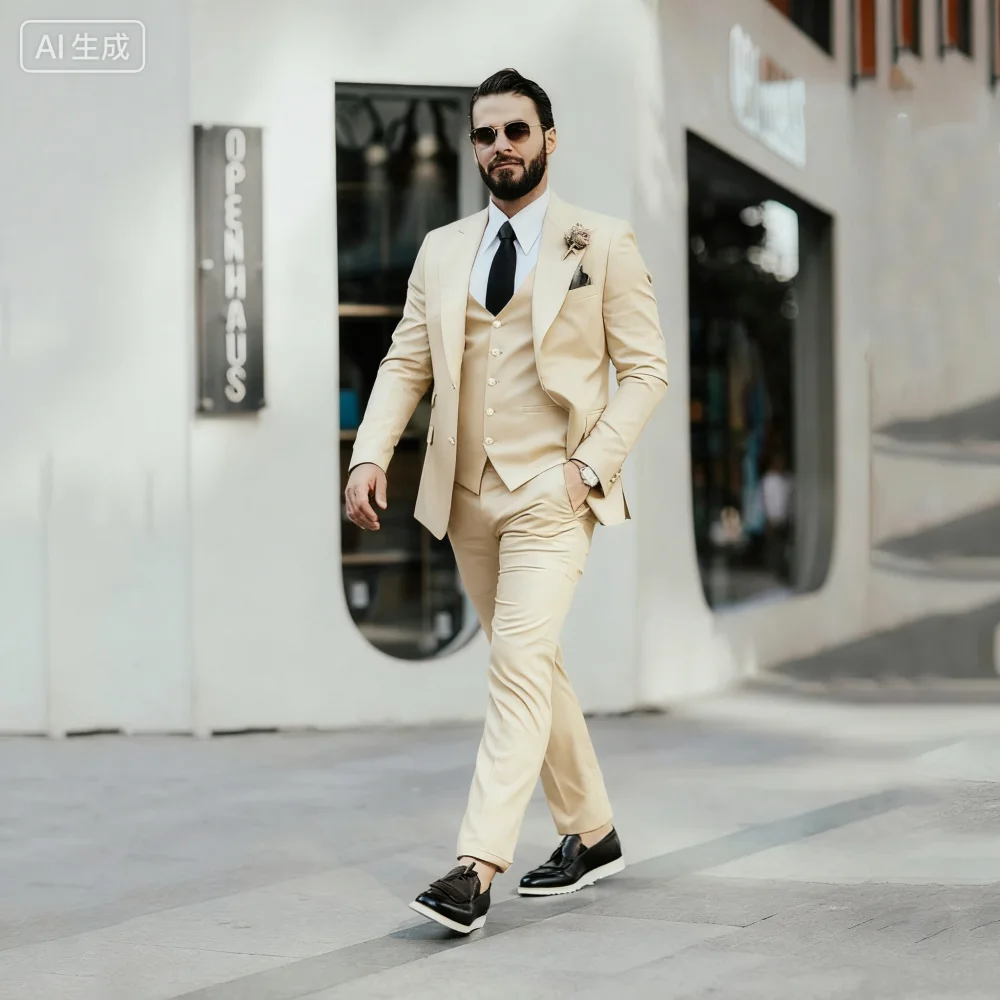 

Elegant Brown Wedding Tuxedo for Men Slim Fit Peak Lapel Formal Groomsmen Suiting Mais Recentes Designs Terno Ho