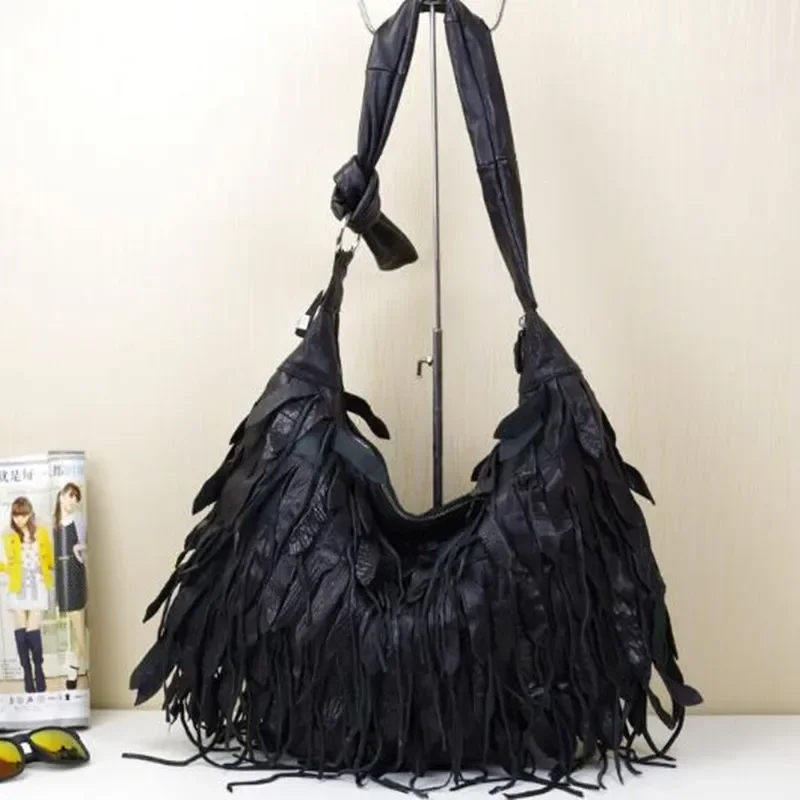 Yao Dong-Sac à Bandoulière Simple en Cuir group pour Femme, Sac de Plage Noir avec Pompon, Grande Capacité, Vente en Gros, 600