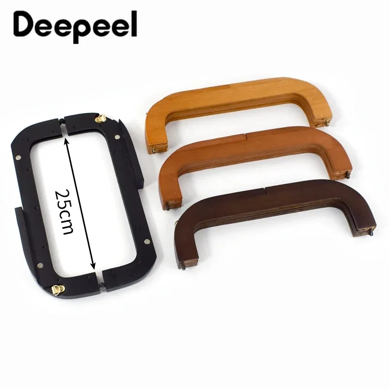 1Pc 25cm Square Wooden Bag Handle for Handbag Purse Frame Closure Clip Kiss Clasp DIY Handmade Sewing Brackets Bag Accessories