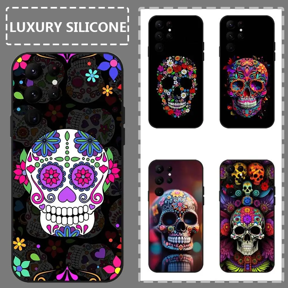 

Pretty Mexican Catrina Skull Phone case For Samsung Galaxy S25 S24 S22 S23 Ultra S21 S20 Plus 5G Frosted Non-Slip Full Soft Case