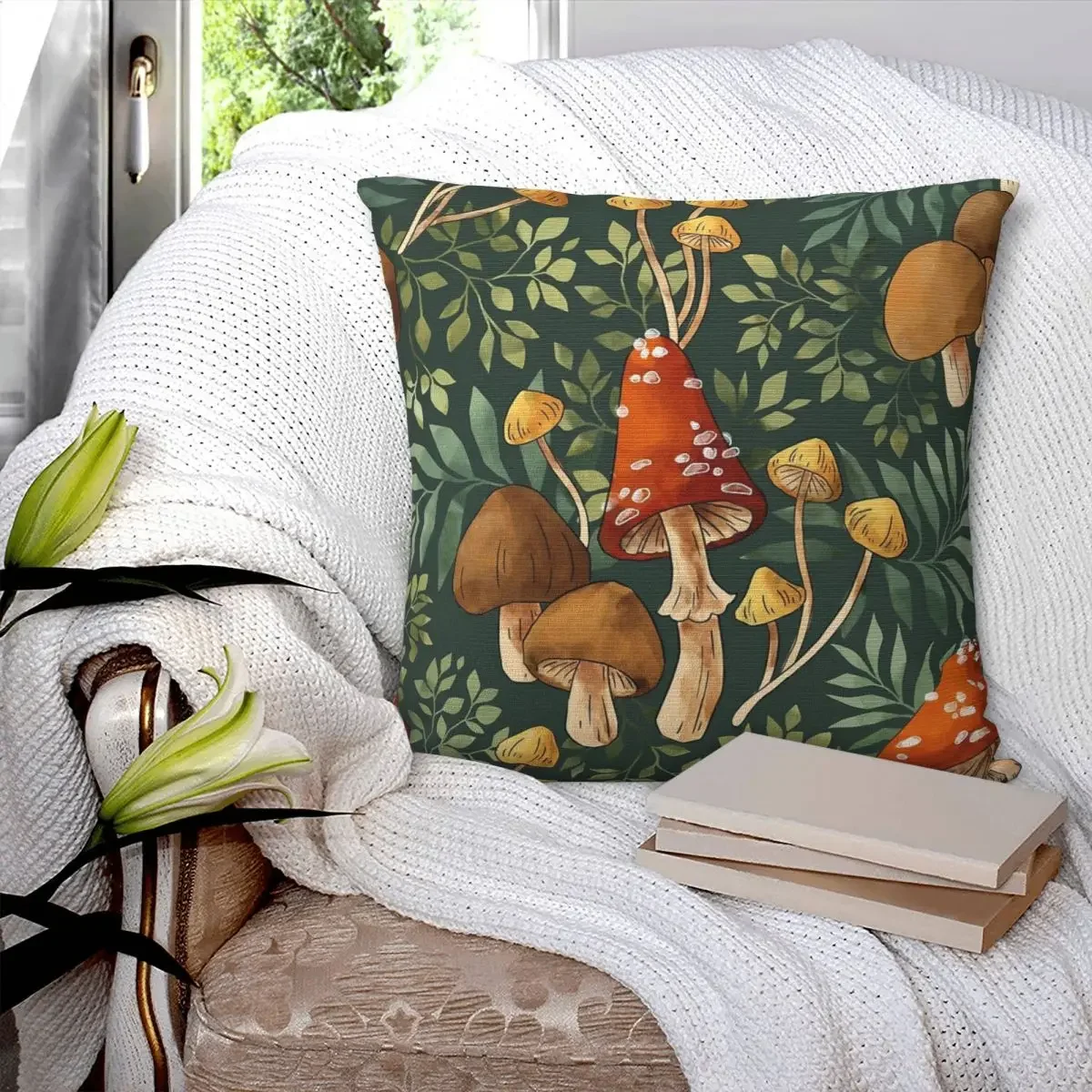 Woodland Mushroom Spray Pillowcase Polyester Pillows Cover Cushion Comfort Throw Pillow Sofa Decorative Cushions Used for Home