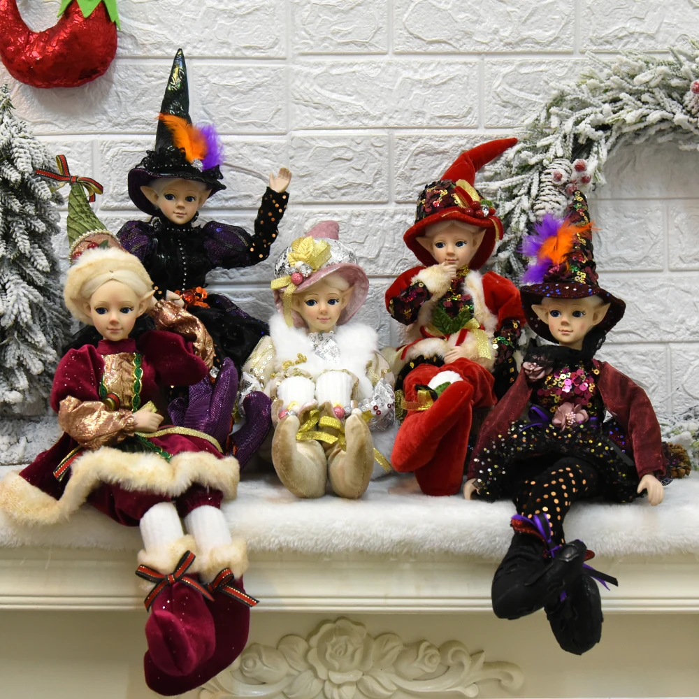 Sitting Elf Doll Party Holiday Gift Elf Doll With Hat Christmas Decoration Doll Bendable Navidad Home Decor