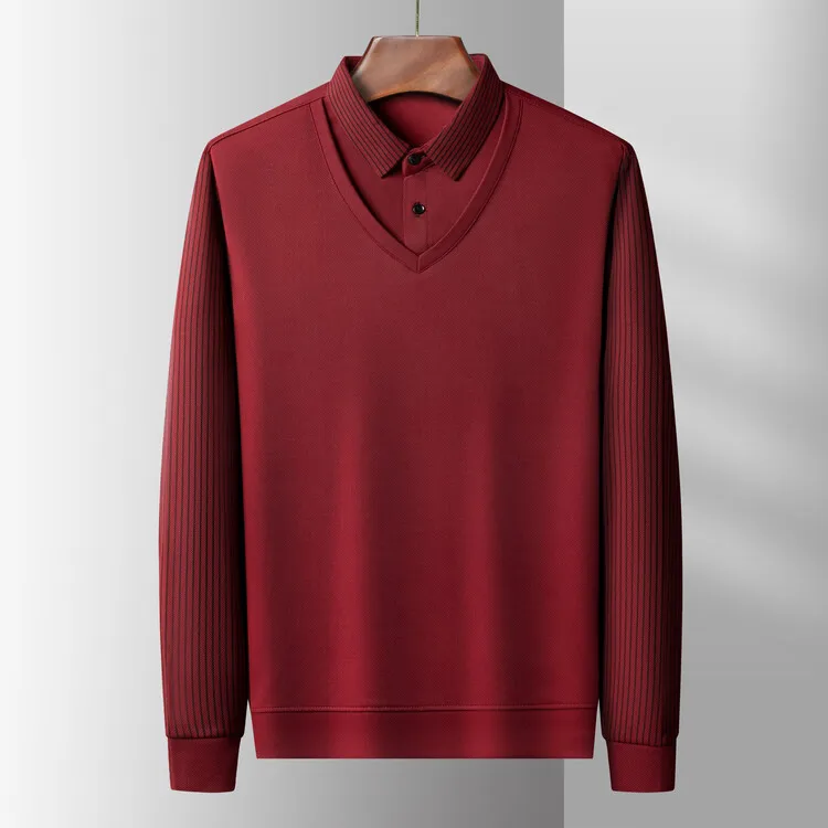 Two Fake Collar Mens Daily Casual Tee Long Sleeve Sweatershirt  Pullover Tops Lapel Polo Tee