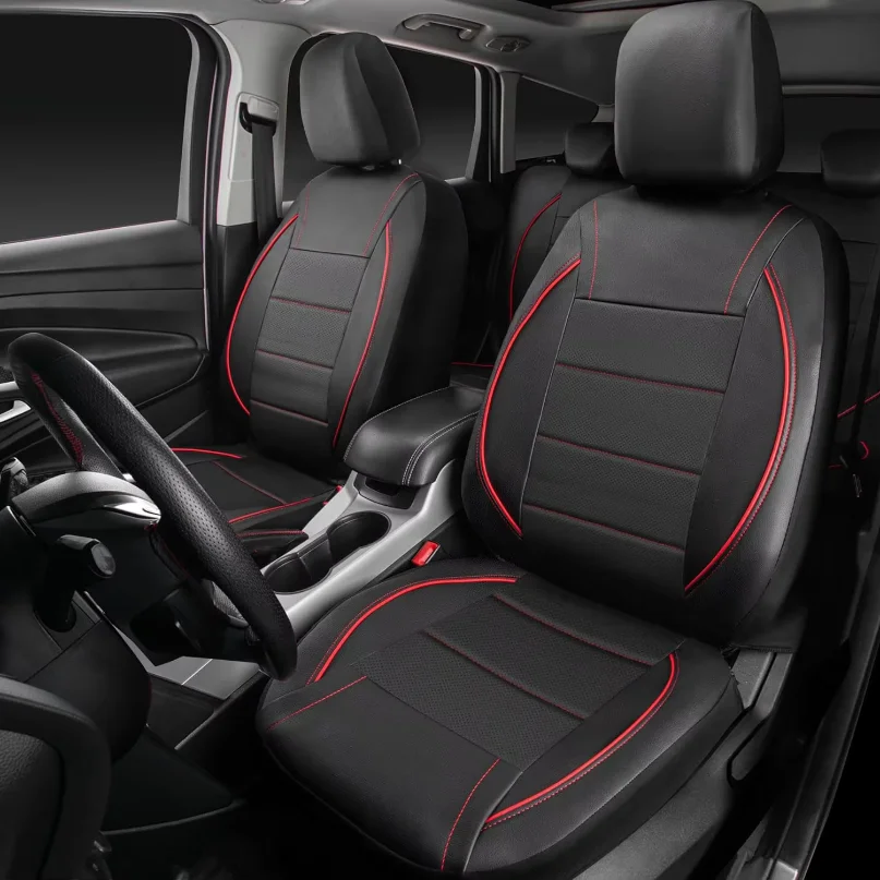 Universal Leather Car Seat Covers Red Simple Waterproof 5 Seat Car Seat Cover