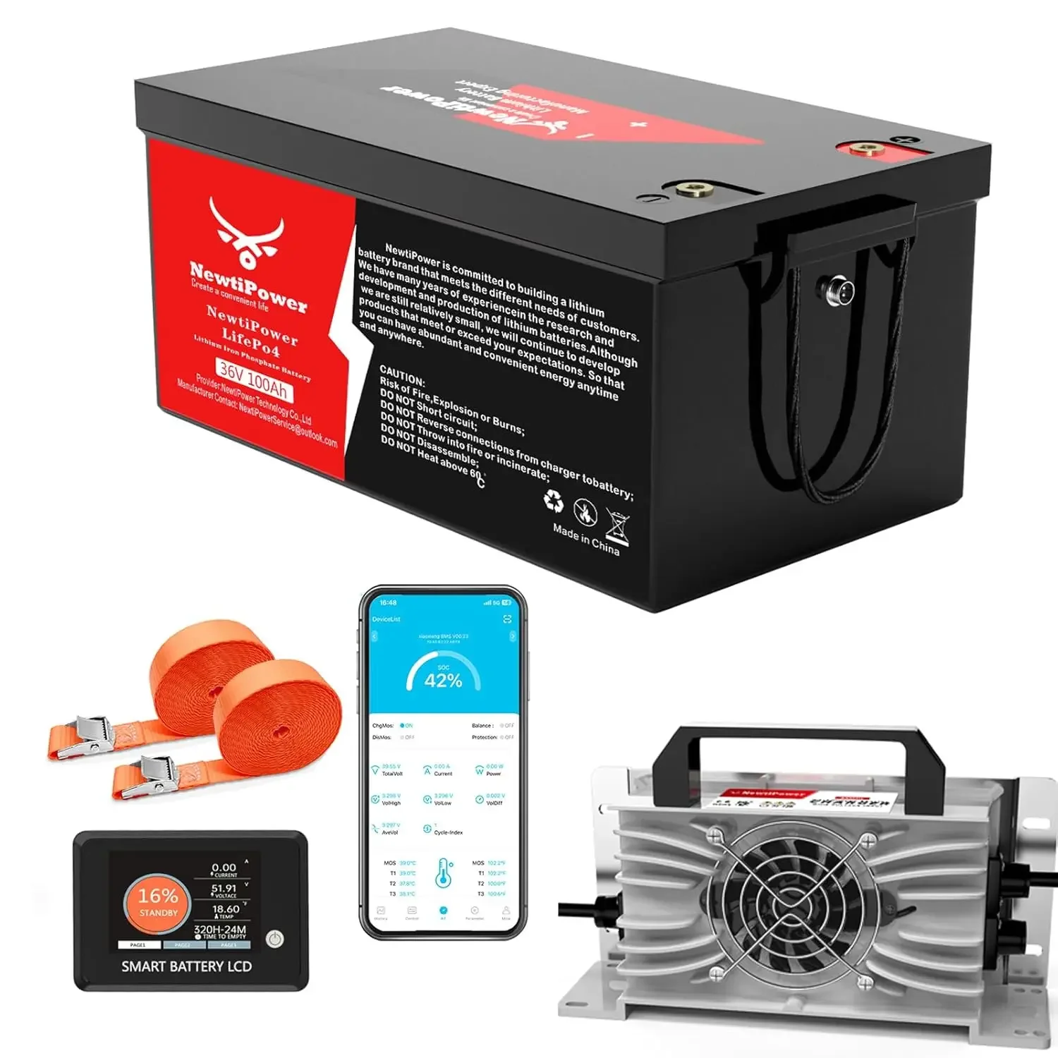 

Литиевая LiFePO4 батарея 36В 100Ач для гольф-кара с зарядным устройством и BMS 200А, элементы класса А, глубокого цикла, перезаряжаемая, на заказ