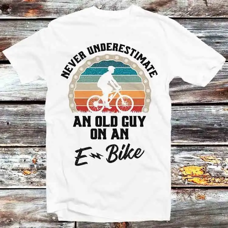 Never Underestimate An Old Guy On E Bike T Shirt Vintage Retro Cartoon Anime Top B1161