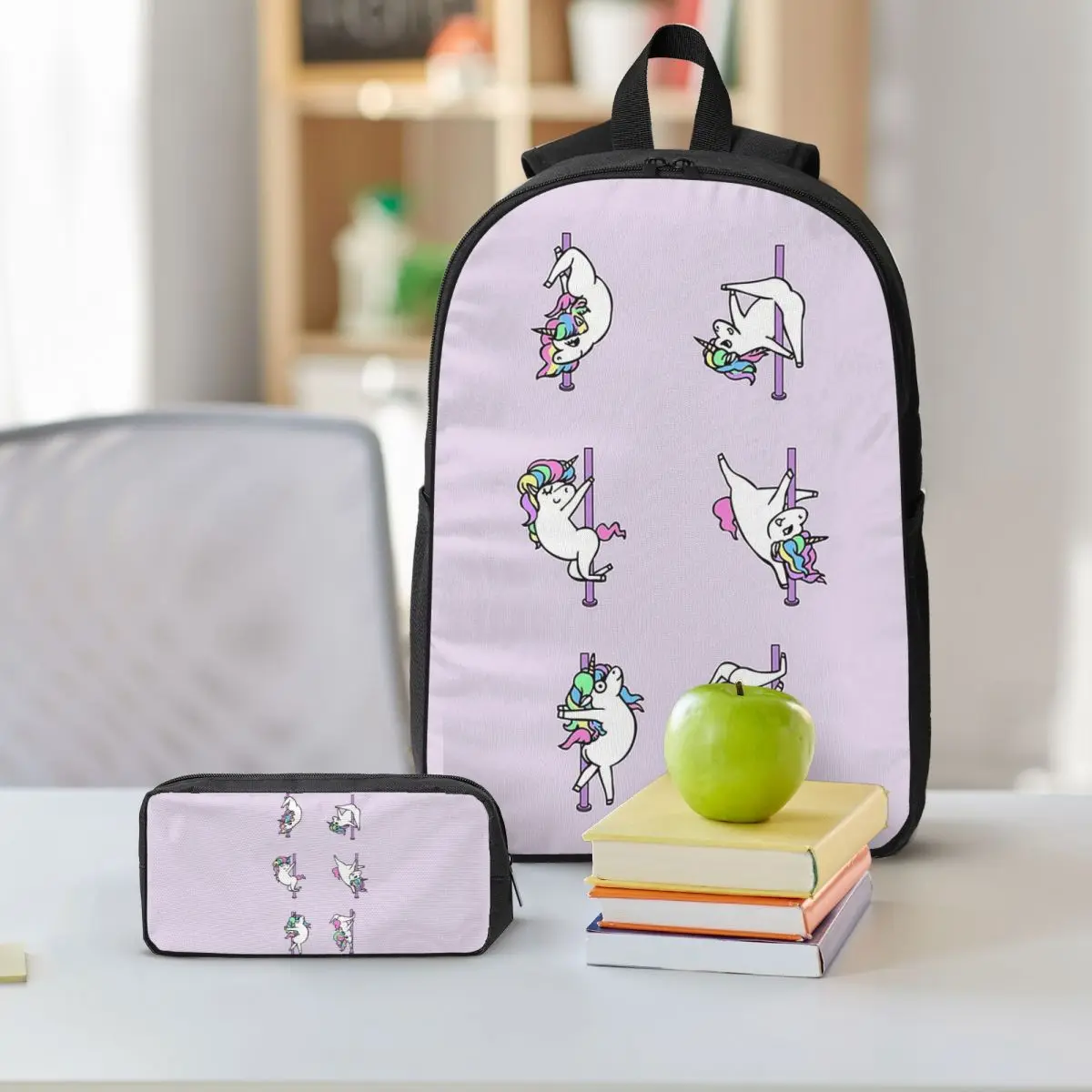 Unicorn Pole Dancing Club Backpack Student BookBag School Bag Shoulder Bags 3ps Insulated Lunch Bag Pencil Case