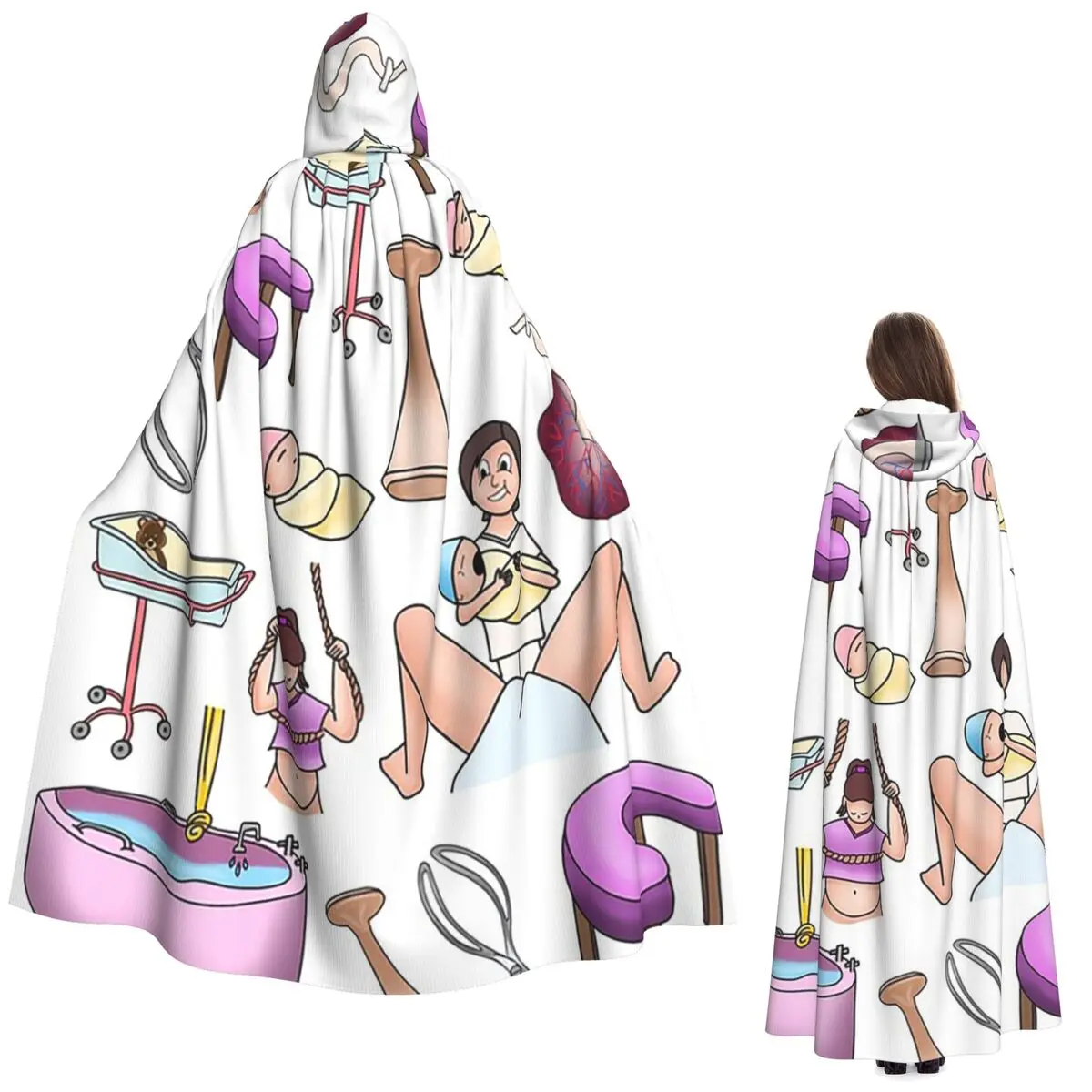 

Obstetrics Long Hooded Cloak Witch Medieval Costume Cosplay Cape HalloweenVampire Adult Unisex